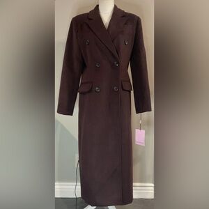 Avec Les Filles Women’s Double Breasted Maxi/Long Coat Brown Sz M NWT
